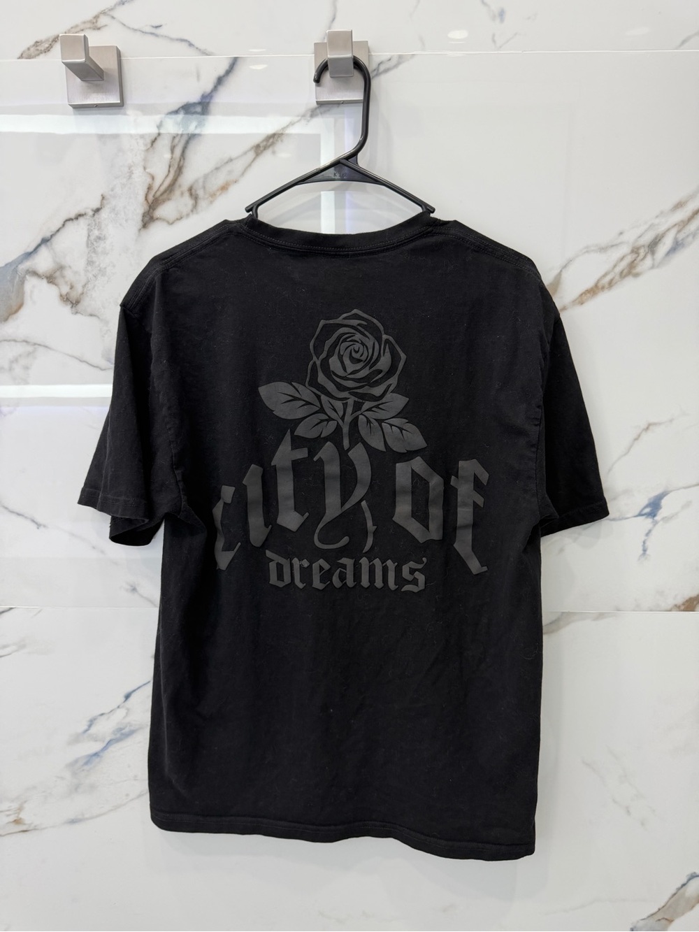 Men's Black Graphic Tee with Rose 'City of Dreams' Print